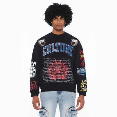 Men's Cult of Individualtiy Culture Crewneck Sweatshirt Black 626b8-k34a-wiwh