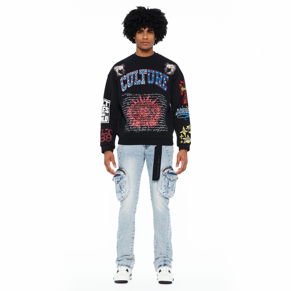 Men's Cult of Individualtiy Culture Crewneck Sweatshirt Black 626b8-k34a-wiwh