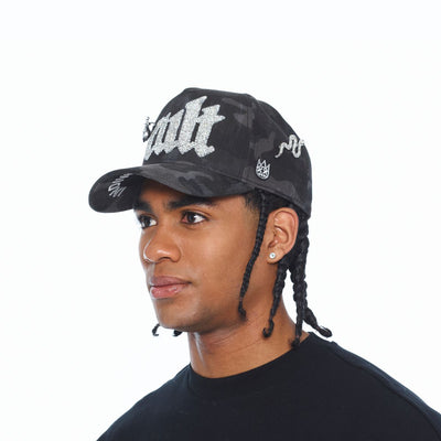 Men's Cult Of Individuality A-Frame Old English Crystal Logo Trucker Hat Black 626bc-ch71a-bkca