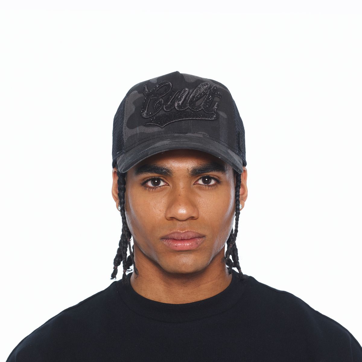 Men's Cult Of Individuality Camo Crystal Script Trucker Hat Black 626bc-ch70a-bkca