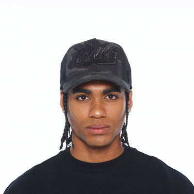 Men's Cult Of Individuality Camo Crystal Script Trucker Hat Black 626bc-ch70a-bkca