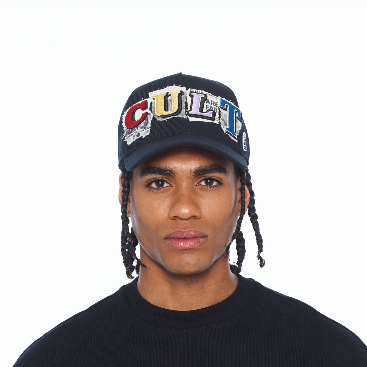 Men's Cult of Individuality A-Frame Trucker Hat Curved Visor Cult Newspaper Black 626bc-ch56a-blk