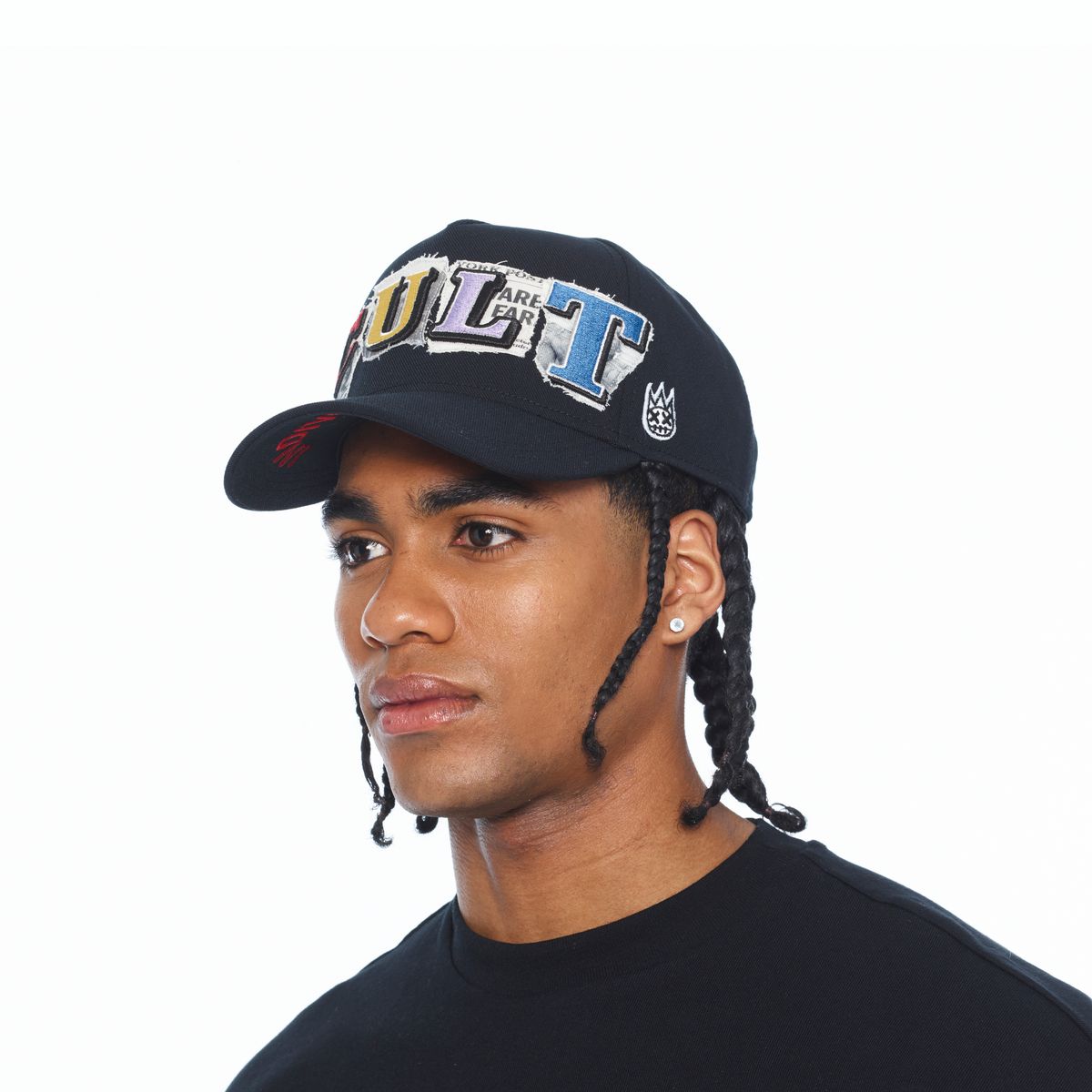 Men's Cult of Individuality A-Frame Trucker Hat Curved Visor Cult Newspaper Black 626bc-ch56a-blk