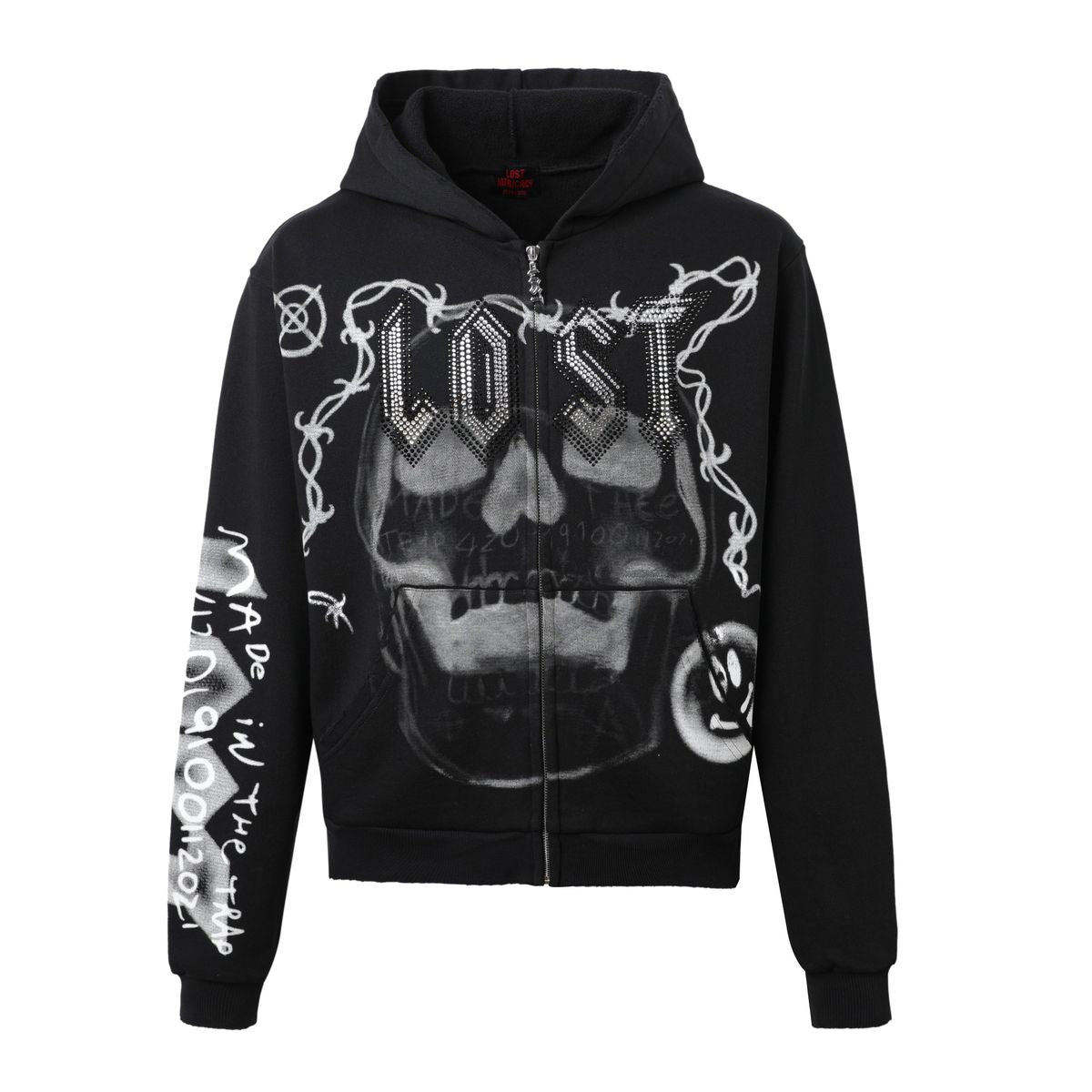 Men's Lost Intricacy Skull Bound Zip Up Black/Gray skullboundhdy-gry