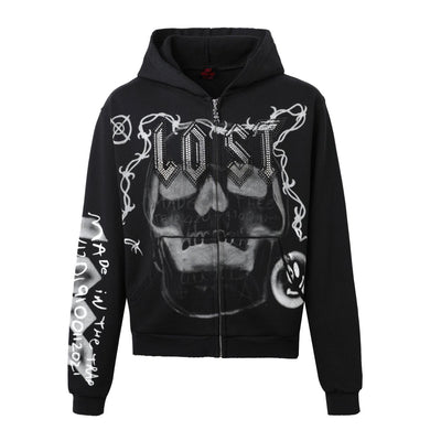 Men's Lost Intricacy Skull Bound Zip Up Black/Gray skullboundhdy-gry