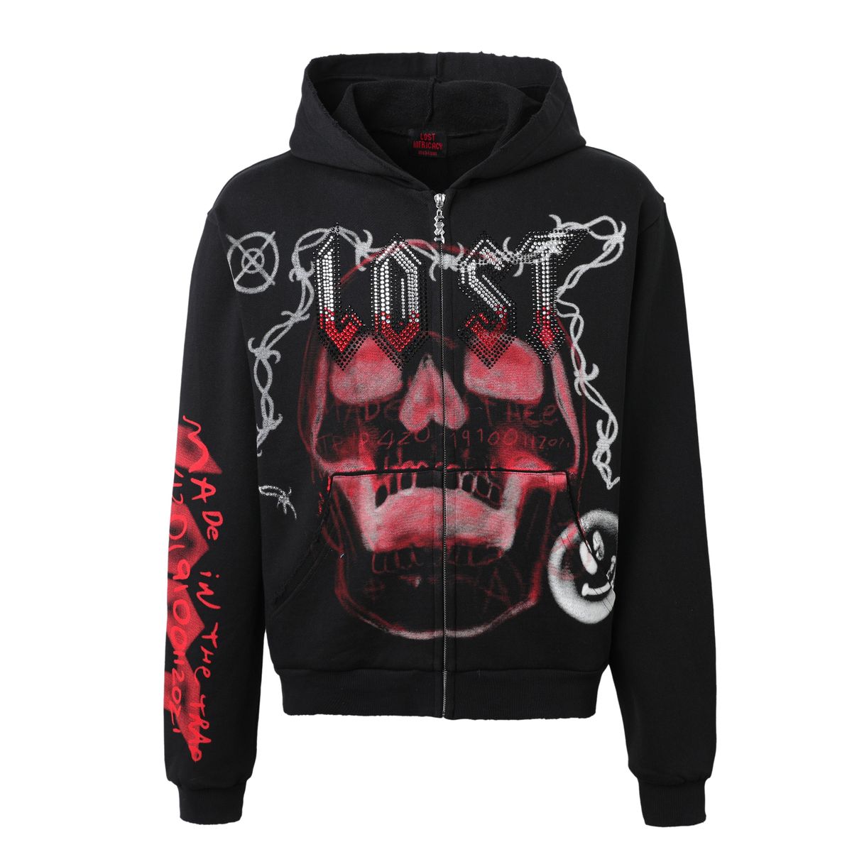 Men's Lost Intricacy Skull Bound Zip Up Black skullboundhdy-red