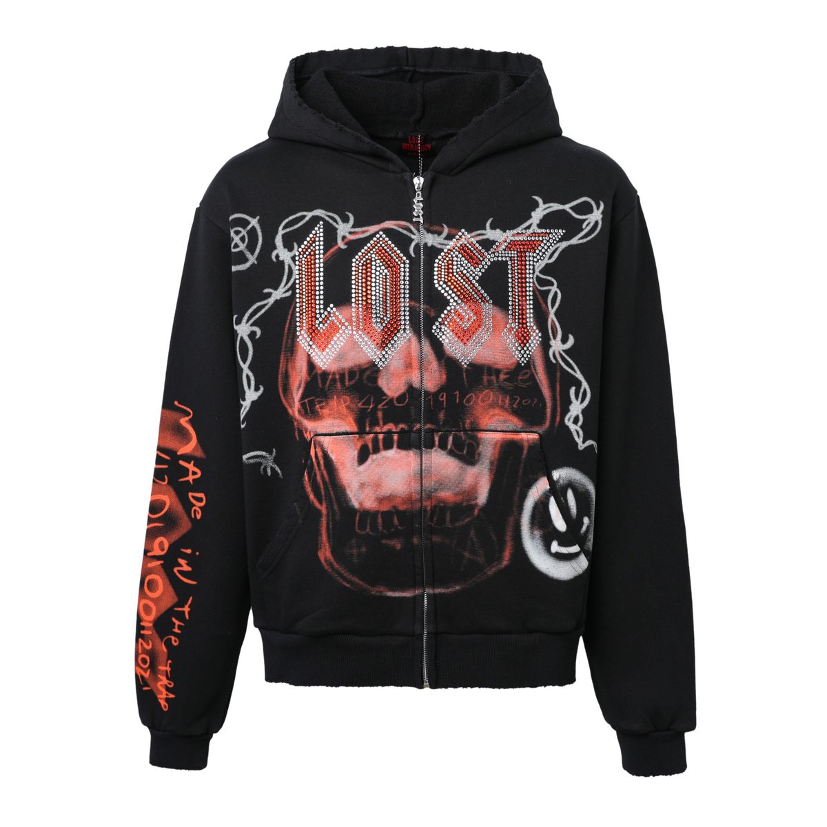 Men's Lost Intricacy Orange Skull Bound Zip Up Black skullboundhdy-org