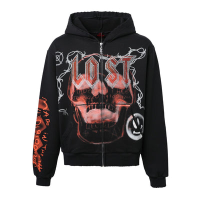 Men's Lost Intricacy Orange Skull Bound Zip Up Black skullboundhdy-org