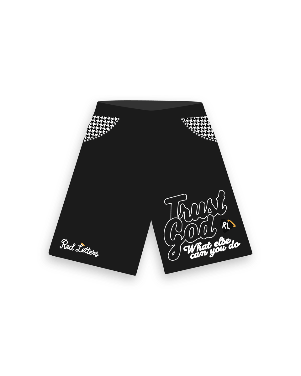 Men's Red Letters Trust God French Terry Sweat Shorts Black trstgdsht-blk