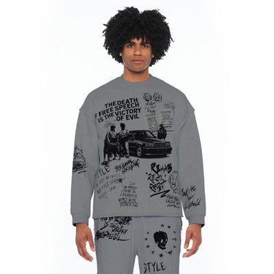 Cult of Individuality Heavyweight  French Terry Crewneck Sweatshirt The Death of Free Speech Grey 626b8-fc19a-hegy