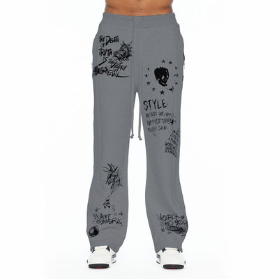 Men's Cult of Individuality Heavyweight 620 Grams French Terry Open Hem Sweatpants Grey 626b8-sp14e-hegy