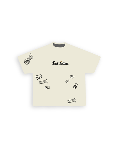 Men's Red Letters No More Sin T-Shirt Beige nmsn-cream