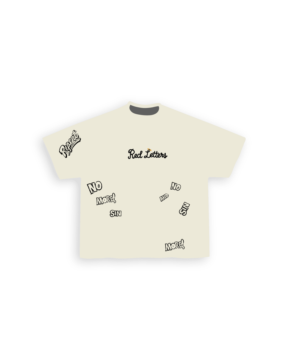 Men's Red Letters No More Sin T-Shirt Beige nmsn-cream