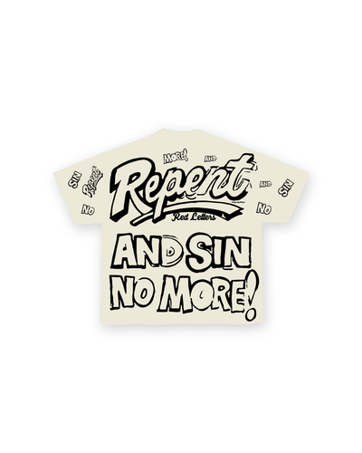 Men's Red Letters No More Sin T-Shirt Beige nmsn-cream