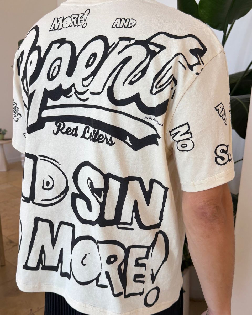 Men's Red Letters No More Sin T-Shirt Beige nmsn-cream