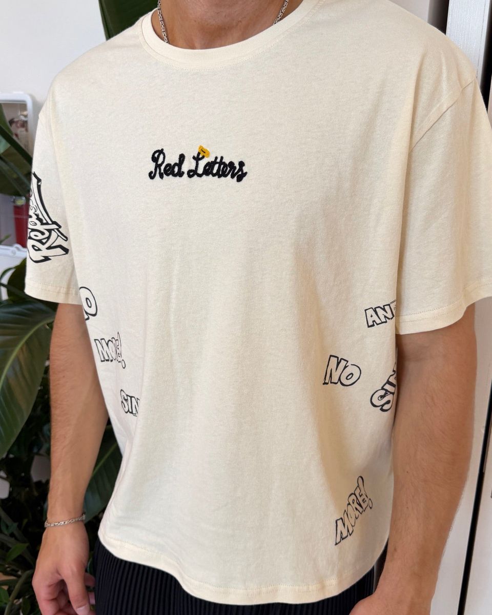 Men's Red Letters No More Sin T-Shirt Beige nmsn-cream
