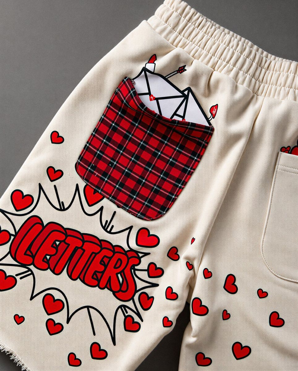 Men's Red Letters Love Letter French Terry Sweatshorts Beige lvltrs-cream