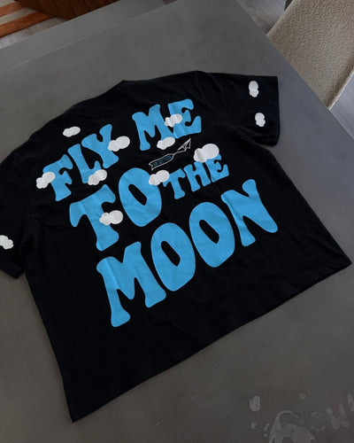 Men's Red Letters Fly Me To The Moon T-Shirt flymetee-blk