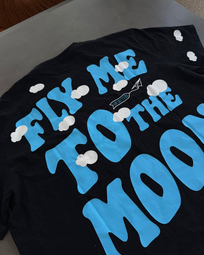 Men's Red Letters Fly Me To The Moon T-Shirt flymetee-blk