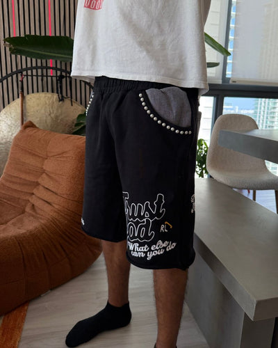 Men's Red Letters Trust God French Terry Sweat Shorts Black trstgdsht-blk