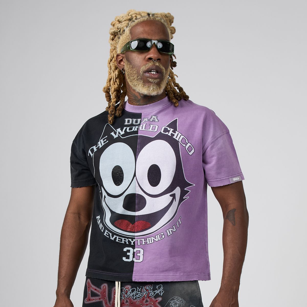 Men's Duaa Cat T-Shirt Black/Purple cattee-blk