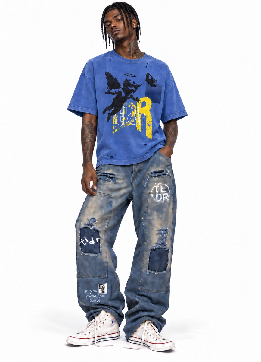 TLDR Potassium Sun Washed Distressed T-Shirt Blue TL6702-BLUE