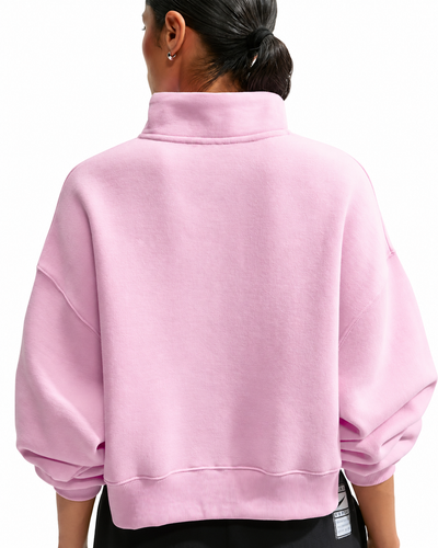 Women's Nike Studio Fleece Oversized 1/4-Zip Cropped Top Pink Rise/Sail IM8501-621
