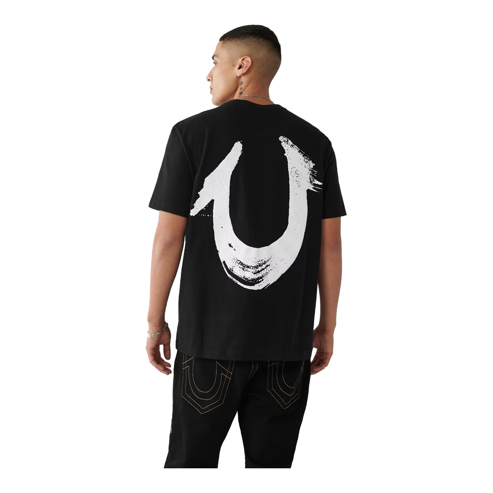 True Religion Men's Painted Horseshoe Relaxed Tee - White - Black 2