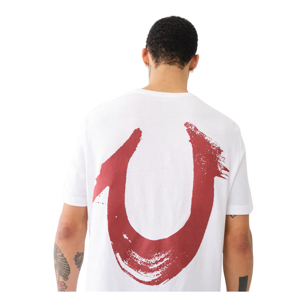 True Religion Men's Painted Horseshoe Relaxed Tee - White - Red 3