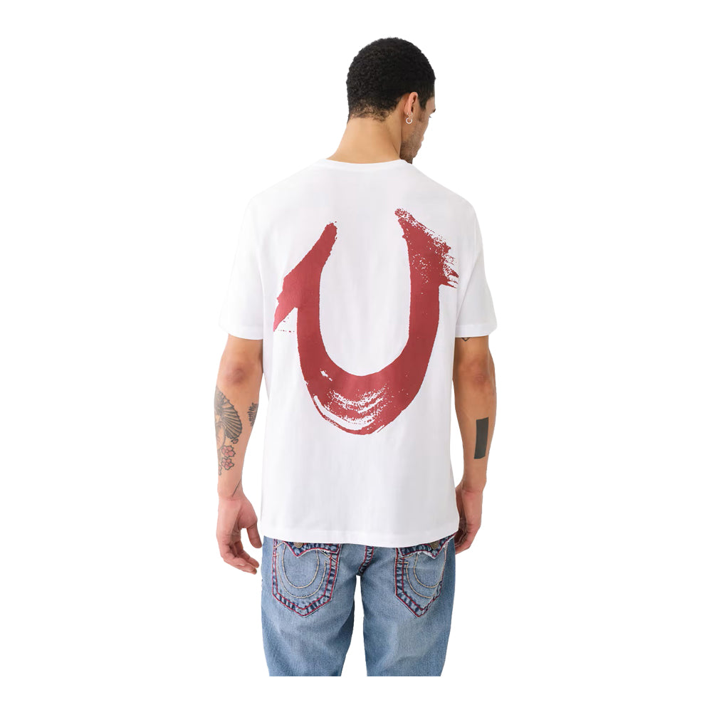 True Religion Men's Painted Horseshoe Relaxed Tee - White - Red 6