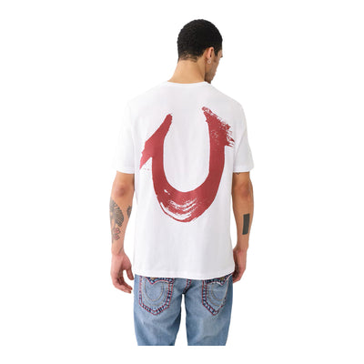 True Religion Men's Painted Horseshoe Relaxed Tee - White - Red 6