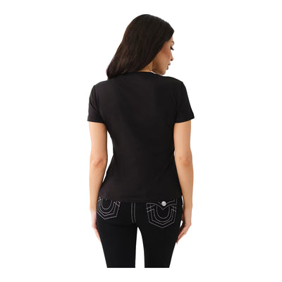 True Religion Women's Crystal Buddha Logo Tee - Black 2