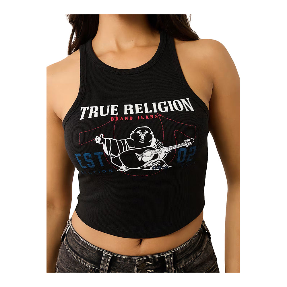 True Religion Women's Ribbed Buddha Logo Tank - Black 4