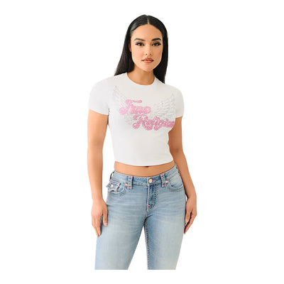 True Religion Women's Crystal Wing Baby Tee - White 4
