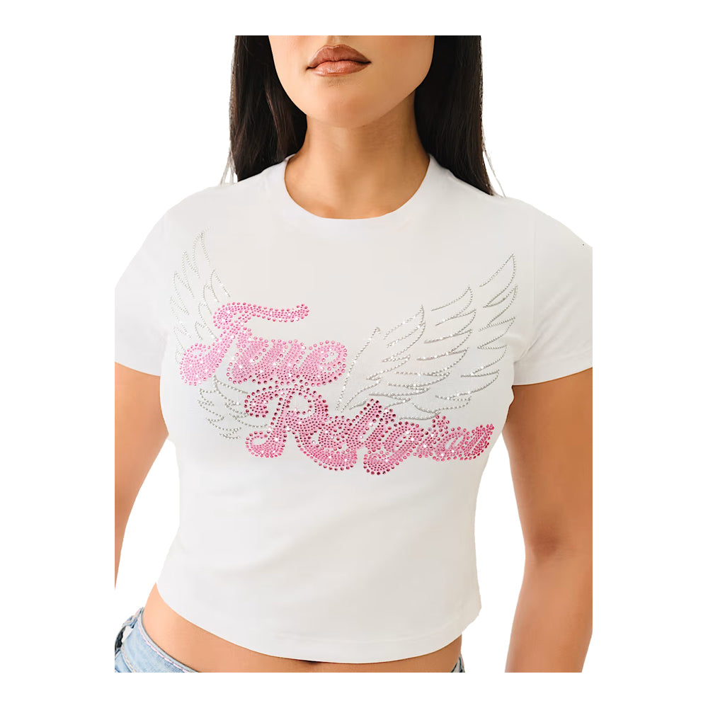 True Religion Women's Crystal Wing Baby Tee - White 3