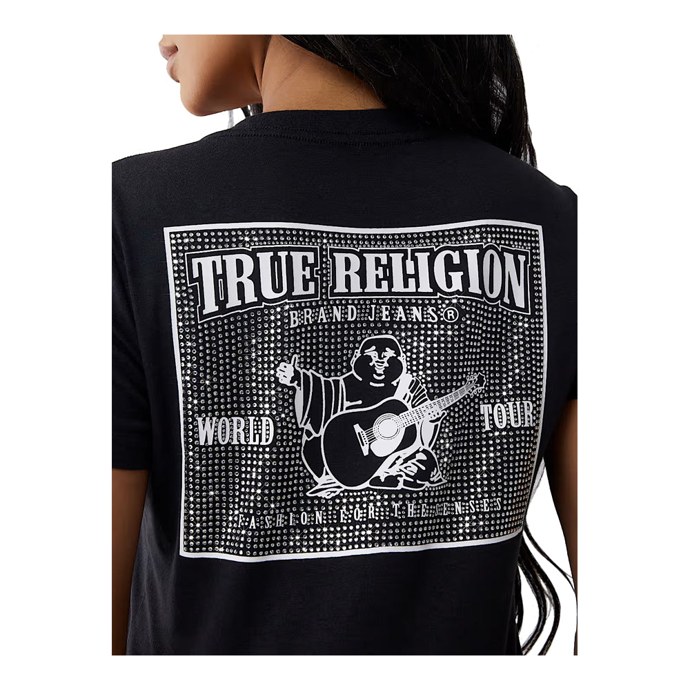True Religion Women's Crystal World Tour V Neck Tee - Black 3
