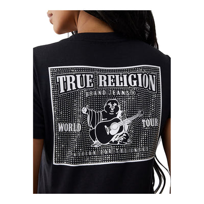 True Religion Women's Crystal World Tour V Neck Tee - Black 3