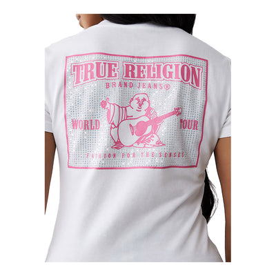 True Religion Women's Crystal World Tour V Neck Tee - White 4
