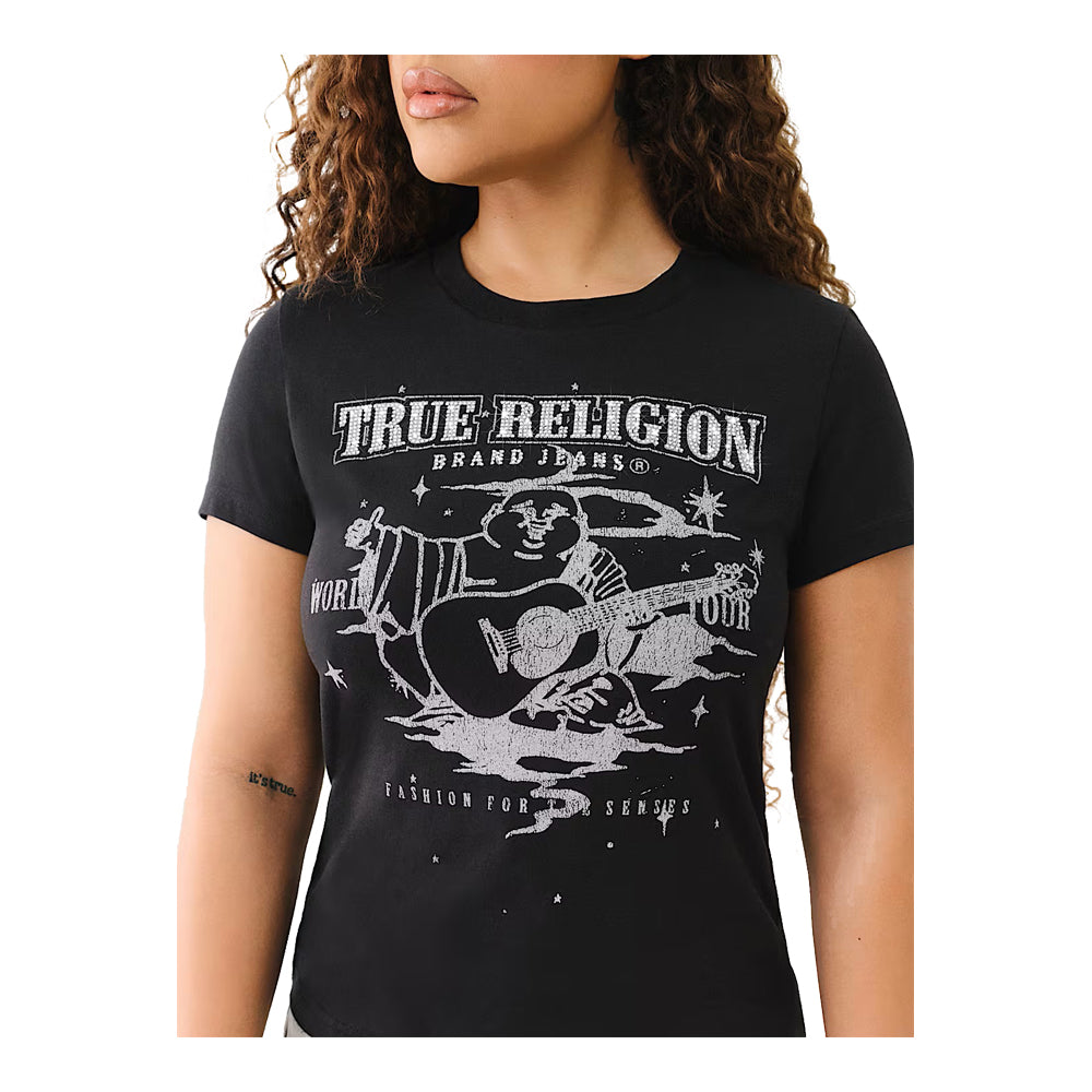 True Religion Women's Crystal Logo Buddha Tee - Black 3