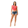 True Religion Women's Ribbed World Tour Notch Baby Tee - Red