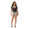True Religion Women's Crystal Horseshoe V Neck Baby Tee - Black