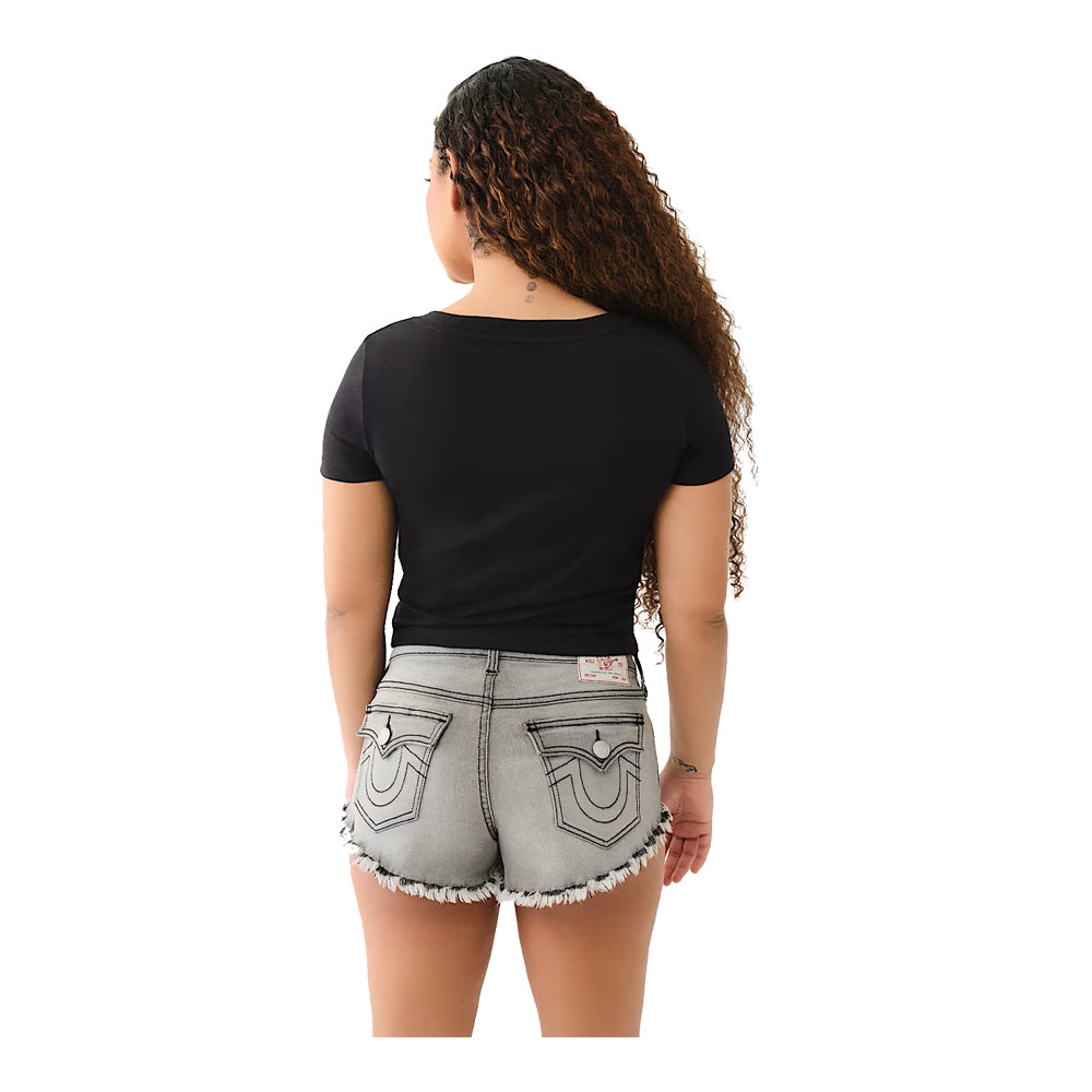 True Religion Women's Crystal Horseshoe V Neck Baby Tee - Black 3