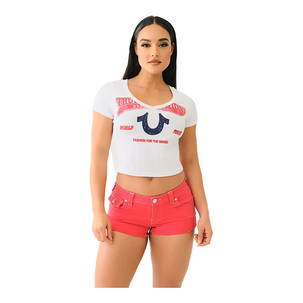 TRUE RELIGION ベビー ジョイスカート 12-18MO True Religion Women's Crystal Horseshoe V Neck Baby Tee - White