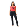 True Religion Women's Crystal Horseshoe V Neck Baby Tee - Red