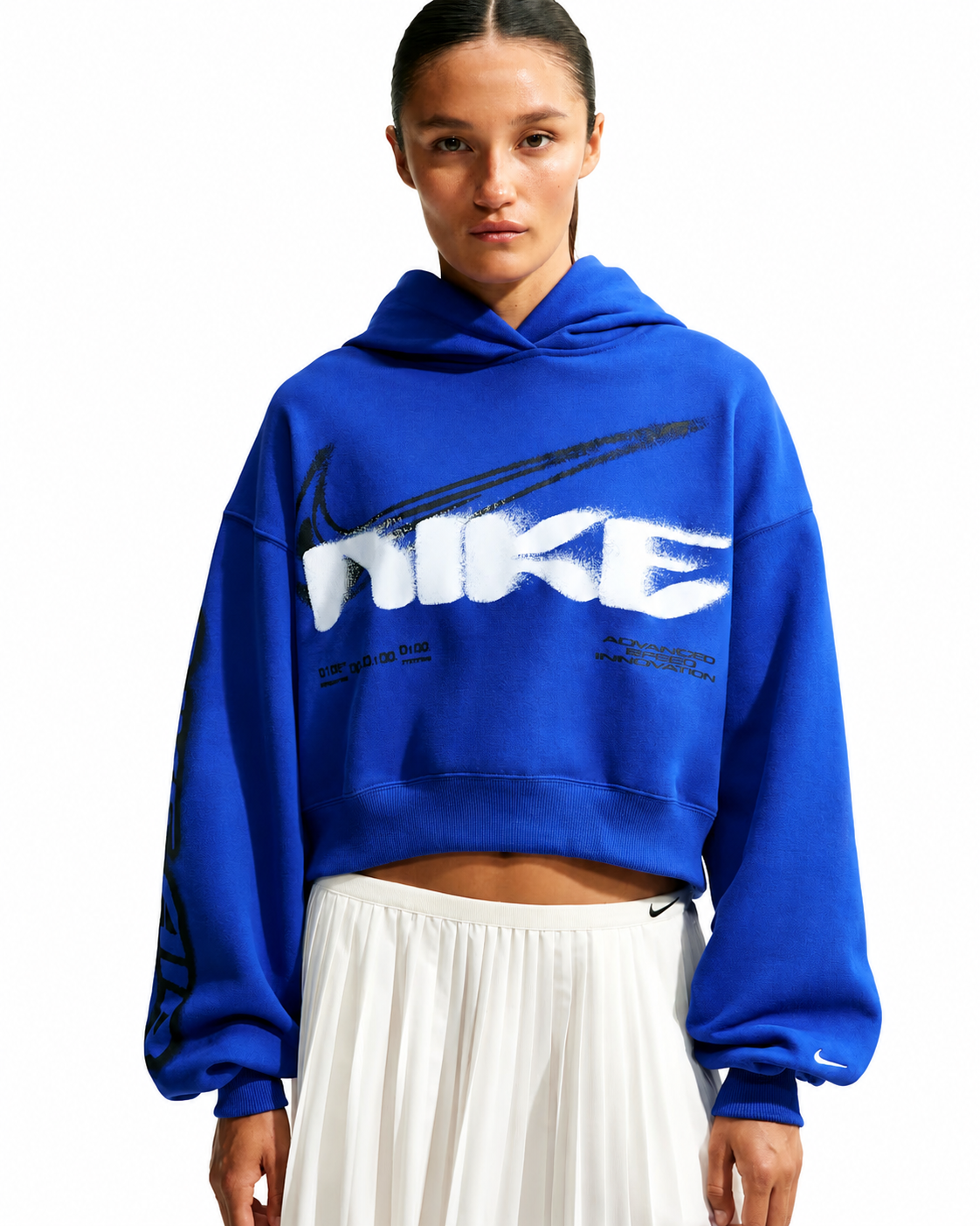 Women's Nike Studio Fleece Medium Weight Cropped Oversized Pullover Hoodie Old Royal/Sail IV4952-417