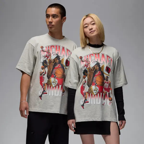 Men's Jordan Flight Essentials Oversized T-Shirt - Grey/Varsity Red 1