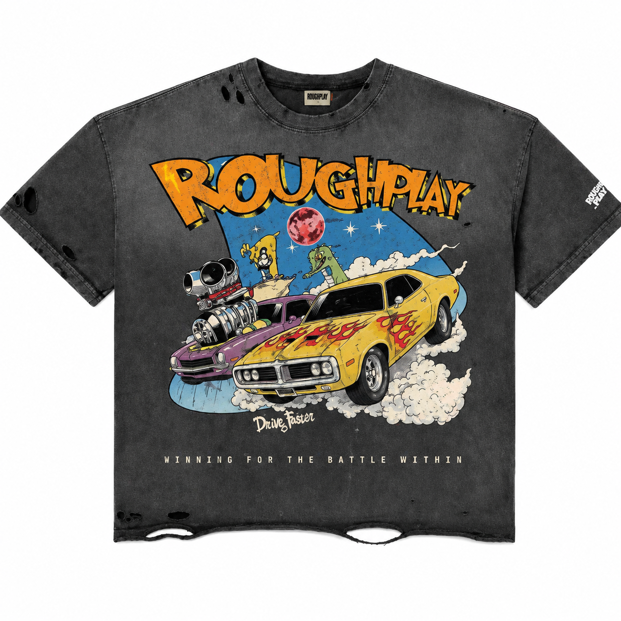 Men's Rough Play Drag Race T-Shirt Grey dragracetee-blk