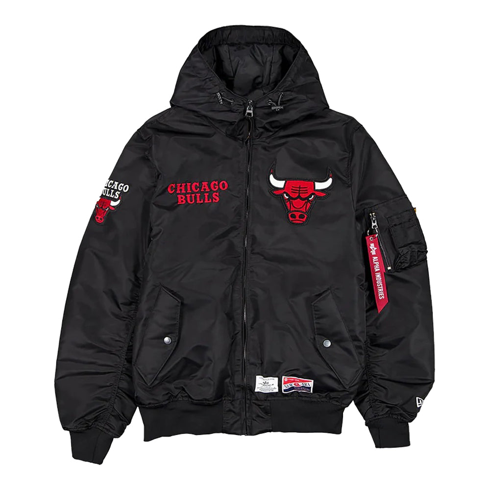 NBA x Alpha Industries Men's Chicago Bulls Black Hooded Bomber Jacket 1