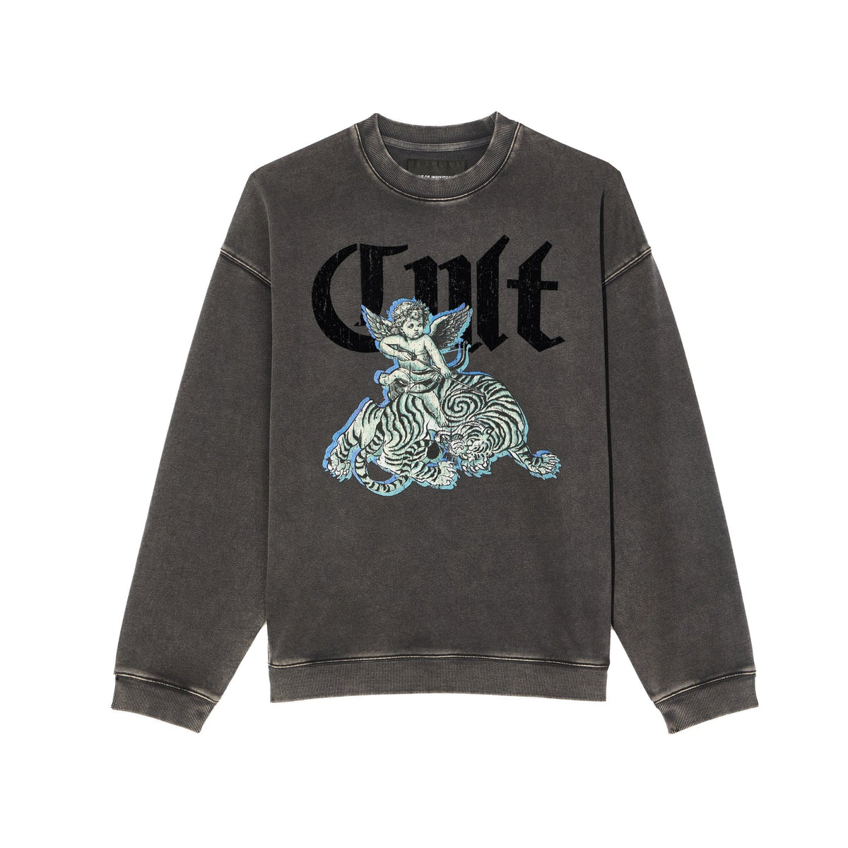 Men's Cult of Individuality Novelty Fleece Crew Sweatshirt in Vintage Charcoal