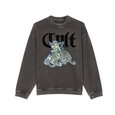 Men's Cult of Individuality Novelty Fleece Crew Sweatshirt in Vintage Charcoal